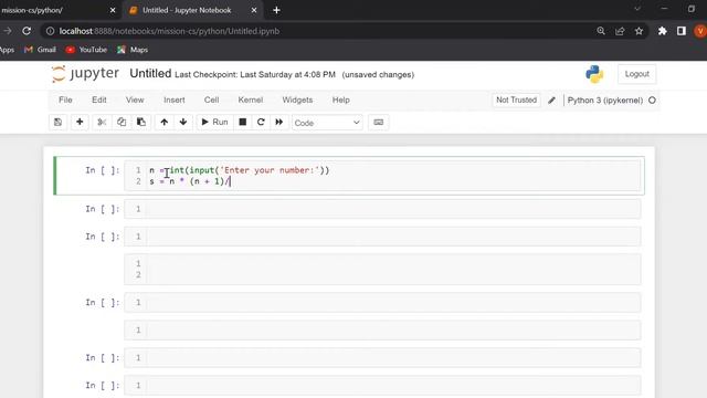 Python program to print the sum of first n numbers. смотреть онлайн