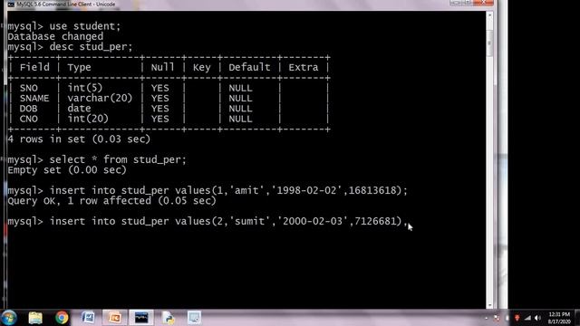 CLASS XI IP:SQL INSERT RECORD(single record, multiple record, insert record in particular field) смотреть онлайн