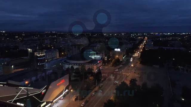 Ярославль, ул.Свободы ночью. Казармы, цирк. Аэросъемка. смотреть онлайн