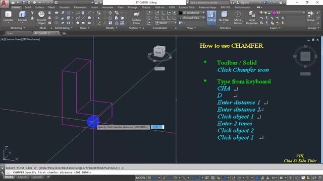 AutoCAD 3D - Tutorial for beginners - HOW TO USE CHAMFER смотреть онлайн