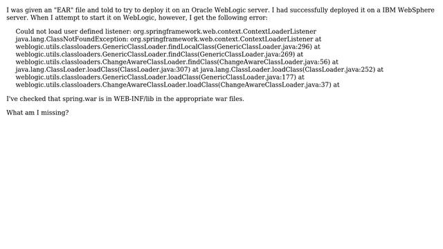 Moving from WebSphere to Oracle WebLogic, getting a ClassNotFoundException смотреть онлайн