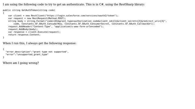 Salesforce: "unsupported_grant_type" error when trying to authenticate смотреть онлайн
