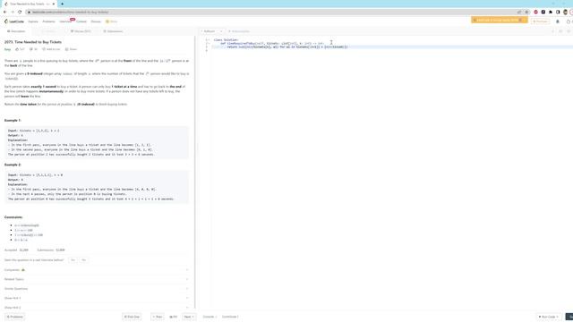 2073. Time Needed to Buy Tickets - Python - One Line смотреть онлайн