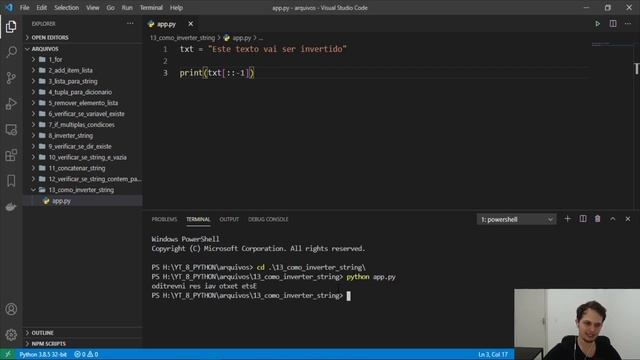 Como inverter uma string em Python смотреть онлайн