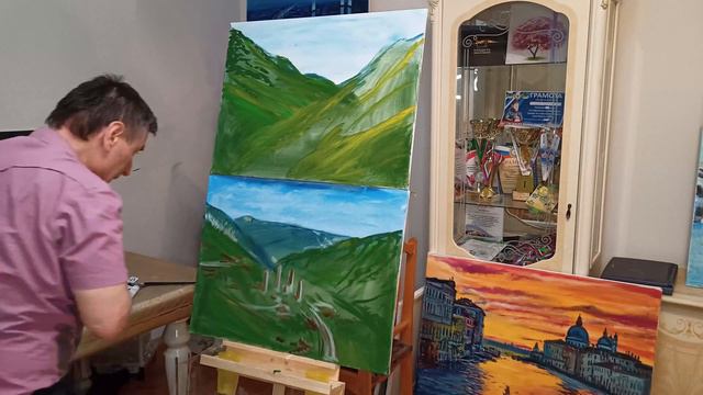 Пишем две разные картины разом на одном мольберте (Каменное войско и Шаройский башенный комплекс). смотреть онлайн