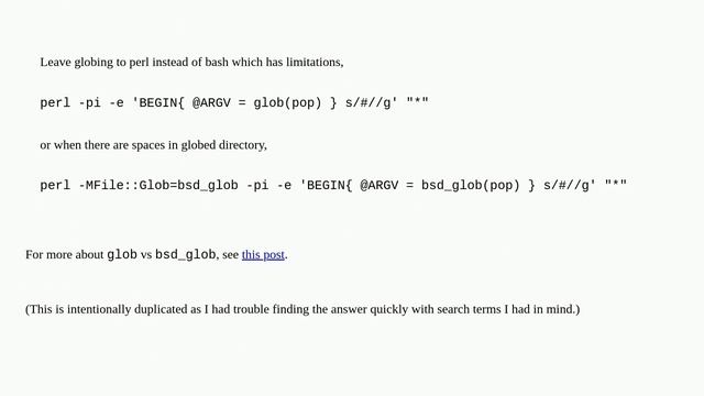How do you use globbing in perl for a one-liner with many files, avoiding xargs/find/etc смотреть онлайн