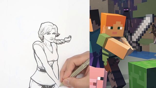 Drawing MINECRAFT in a MARVEL STYLE???? Featuring PopCrossStudios! смотреть онлайн