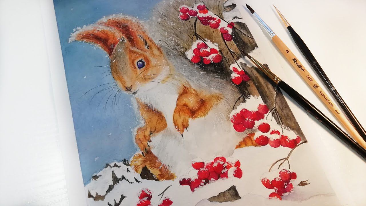 Белка акварелью // Squirrel Watercolor