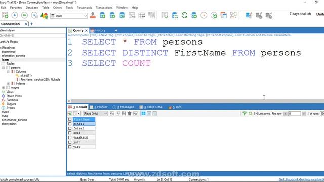 MYSQL SQL distinct function смотреть онлайн