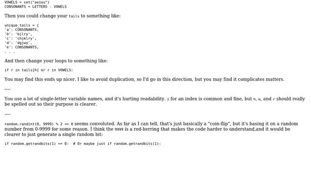 Code Review: Python random word generator that generates a wordlike pronounceable string смотреть онлайн