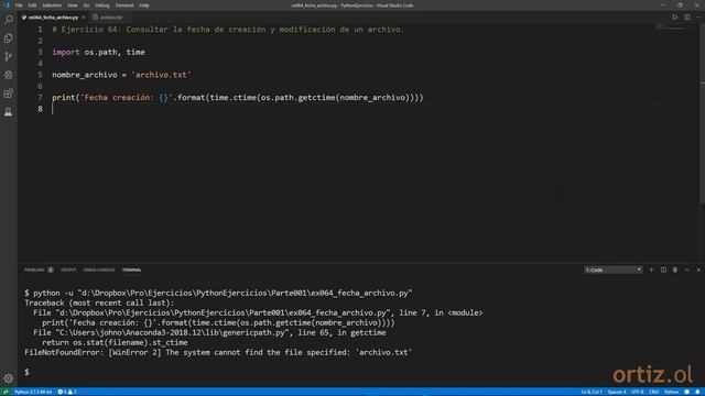 Python - Ejercicio 64: Obtener la Fecha de Creación y Modificación de un Archivo смотреть онлайн