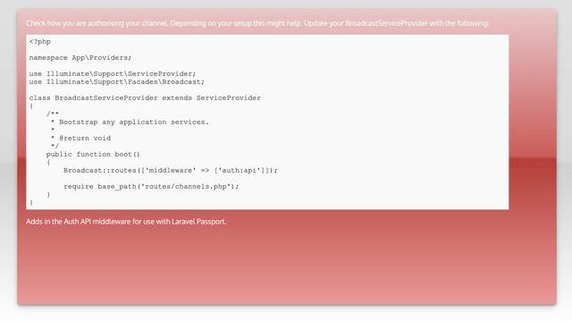 Laravel /broadcasting/auth Always Fails With 403 Error смотреть онлайн