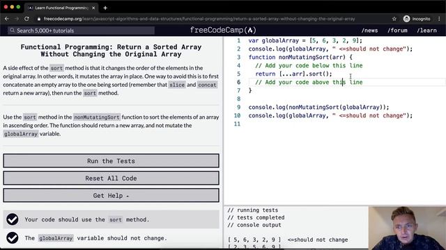 Return a Sorted Array Without Changing the Original Array - Functional Programming - Free Code Camp смотреть онлайн