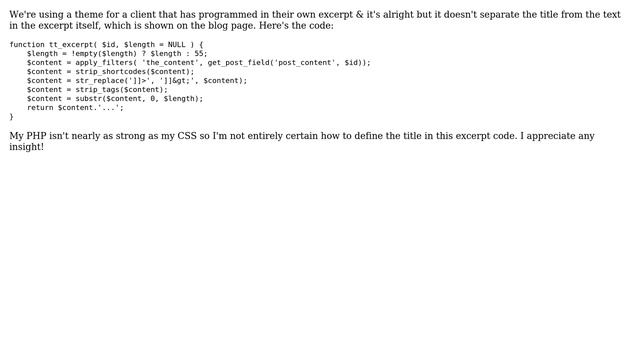 Wordpress: How do I separate the post title from the content in an excerpt coded thus:? смотреть онлайн