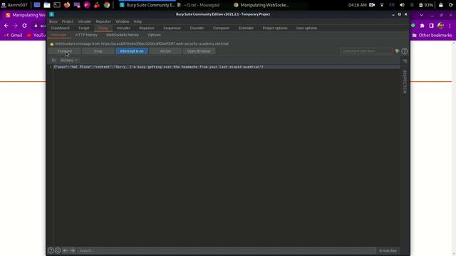 Portswigger labs (Websocket Vulnerability lab-1) смотреть онлайн