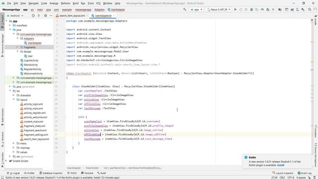 Создание чата на kotlin в Android Studio. Часть 11. User Adapter смотреть онлайн