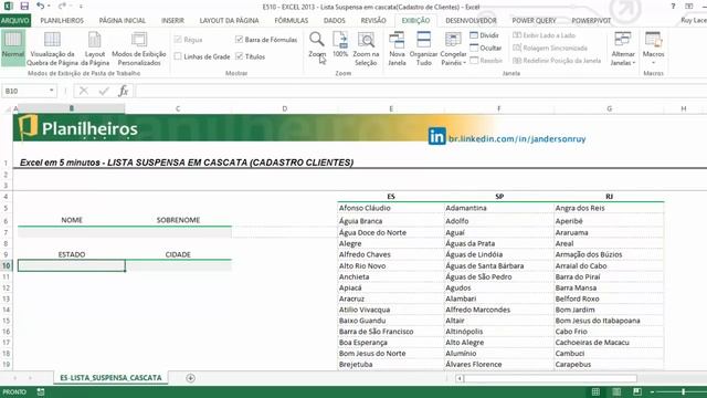 EXCEL em 5 Minutos - Lista Suspensa em Cascata (Validação com Função INDIRETO) смотреть онлайн