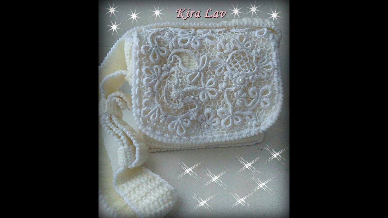 Вязаная белоснежная сумочка  в технике ИК