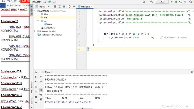 JAVA02D Cetak tulisan JAVA 10 X dengan beda 3 dan spasi 8 HORIZONTAL смотреть онлайн