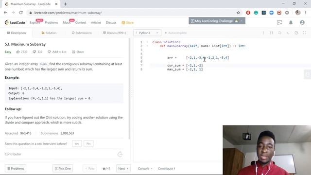 Black Engineer Explains the Kadane's Algorithm | Leetcode #53 Maximum Subarray | Python смотреть онлайн