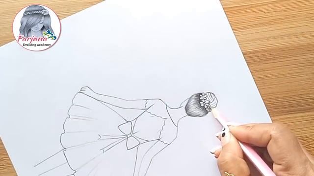 Easy Way To Draw A Girl With Beautiful Dress - Step By Step ||  Pencil Sketch Tutorials || Art Vide