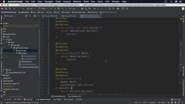 Dagger 2 Deep Dive (33/55) - Swapping the mock GitHubApi for a Retrofit created implementation смотреть онлайн