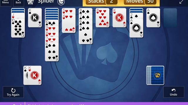 Star Club\Spider\Expert II: Finish 4 stacks in no more than 100 moves смотреть онлайн