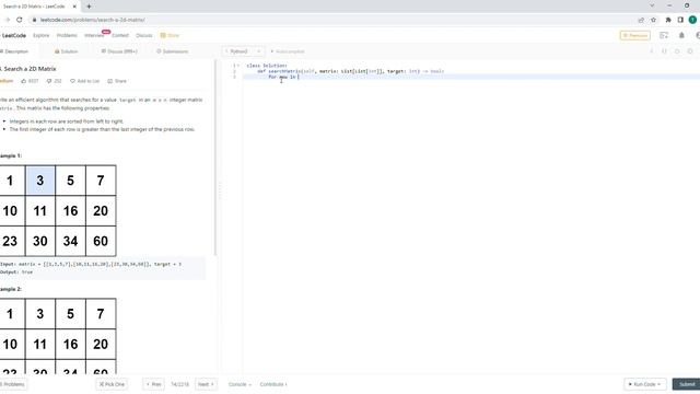 March 30/2022 LeetCode Challenge: Search a 2D Matrix смотреть онлайн
