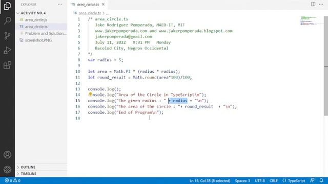 Area of the Circle in TypeScript смотреть онлайн