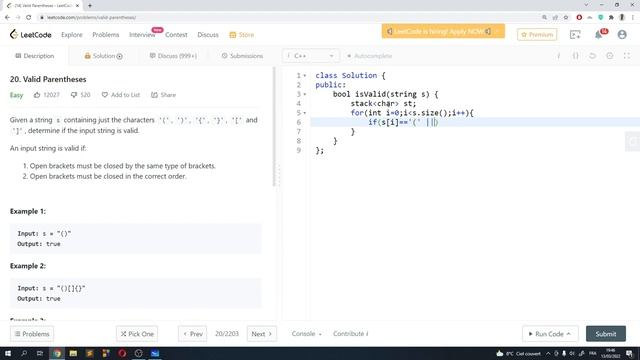 Valid Parentheses | Leetcode daily challenge смотреть онлайн