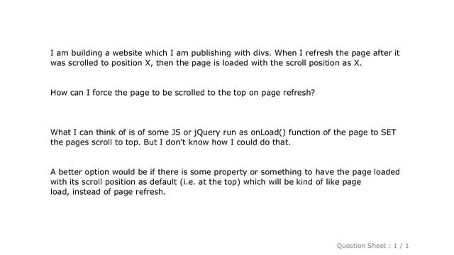 jQuery : Force page scroll position to top at page refresh in HTML смотреть онлайн