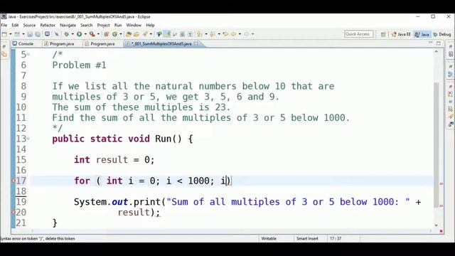 proj euler #1 sum multiples of 3 or 5 in java смотреть онлайн
