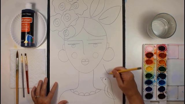 How to Draw and Paint a Frida Kahlo Portrait for Beginners Timelapse смотреть онлайн