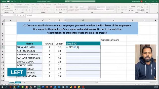 Excel in Hindi -Text Function LEFT, RIGHT, FIND, LEN - Employee’s Email Address #Skrlearningpoint смотреть онлайн