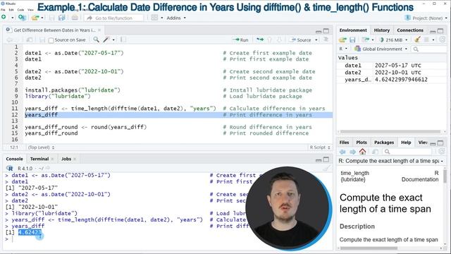 Get Difference Between Dates in Years in R (Examples) | Calculate Time | difftime() & time_length() смотреть онлайн