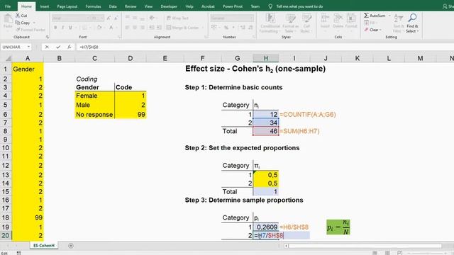 Excel - Cohen h (one-sample) - Effect size for binomial test смотреть онлайн