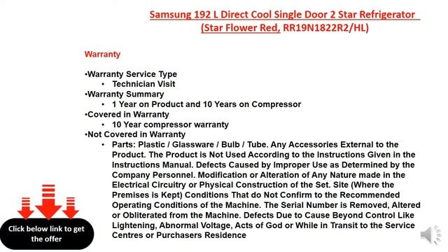 Samsung 192 L Direct Cool Single Door 2 Star Refrigerator (Star Flower Red, RR19N1822R2/HL) смотреть онлайн