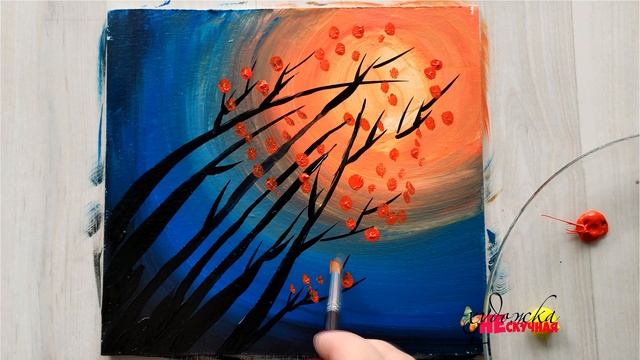 Как нарисовать осеннее дерево акрилом. смотреть онлайн