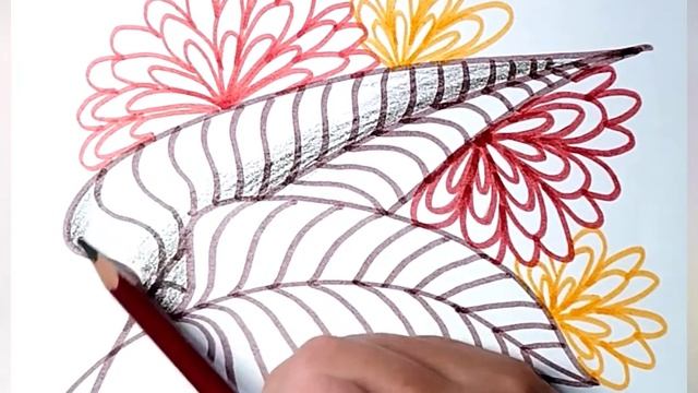 Листья и цветы. Стилизованный рисунок растения фломастером и карандашом. смотреть онлайн