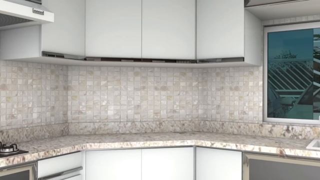 Planta 3D Com Três Quartos E Cozinha Americana