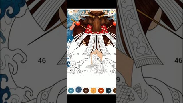 Coloring a picture of a geisha with game Happy Color смотреть онлайн