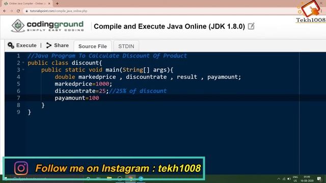 12) Java program to calculate discount of product | JAVA QUESTION SERIES | Tekh1008 смотреть онлайн