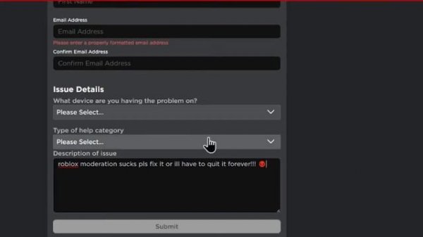 reporting roblox moderation on roblox support (requested by Jakubeqqq)