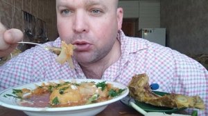 ОБЖОР Борщ на Рëбрах/мукбанг обед