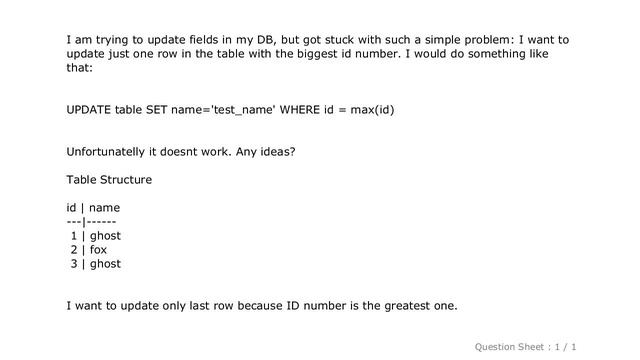MySQL : Mysql in PHP - how to update only one row in table but with greatest id number смотреть онлайн
