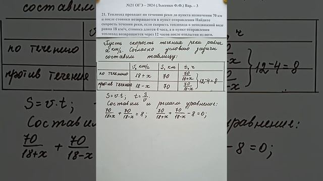 Задача на движение по реке №21 ОГЭ-2024 из сборника Ф.Ф.Лысенко, В-3 смотреть онлайн