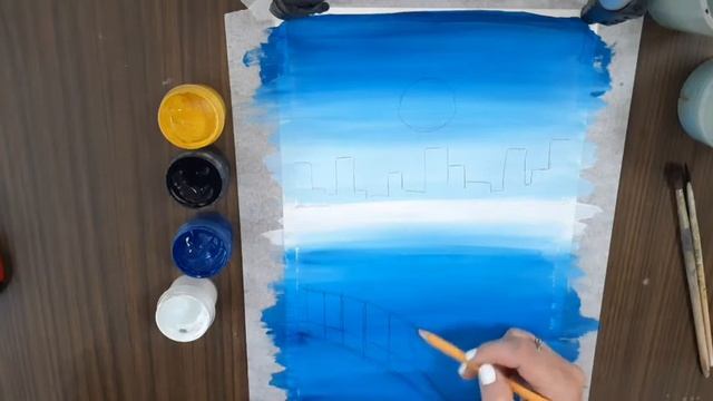 Ночной город в тёмных тонах//рисуем с детьми смотреть онлайн