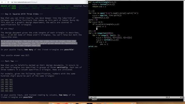 Advent of Code 2016 - Day 3 - Explanation смотреть онлайн