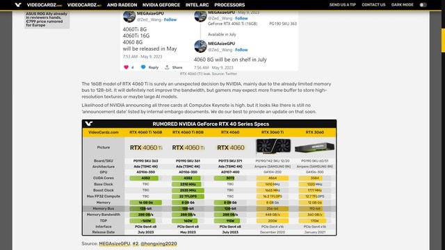 Nvidia lanzará una RTX 4060 Ti con 16 GB vram GDDR6 18 gbs o 16gbs смотреть онлайн