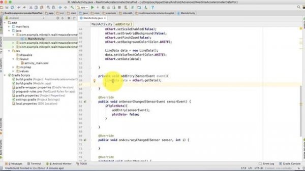 [Working Code Oct 2019 ] Real Time Accelerometer Data Plot in Android using MPAndroidChart Library